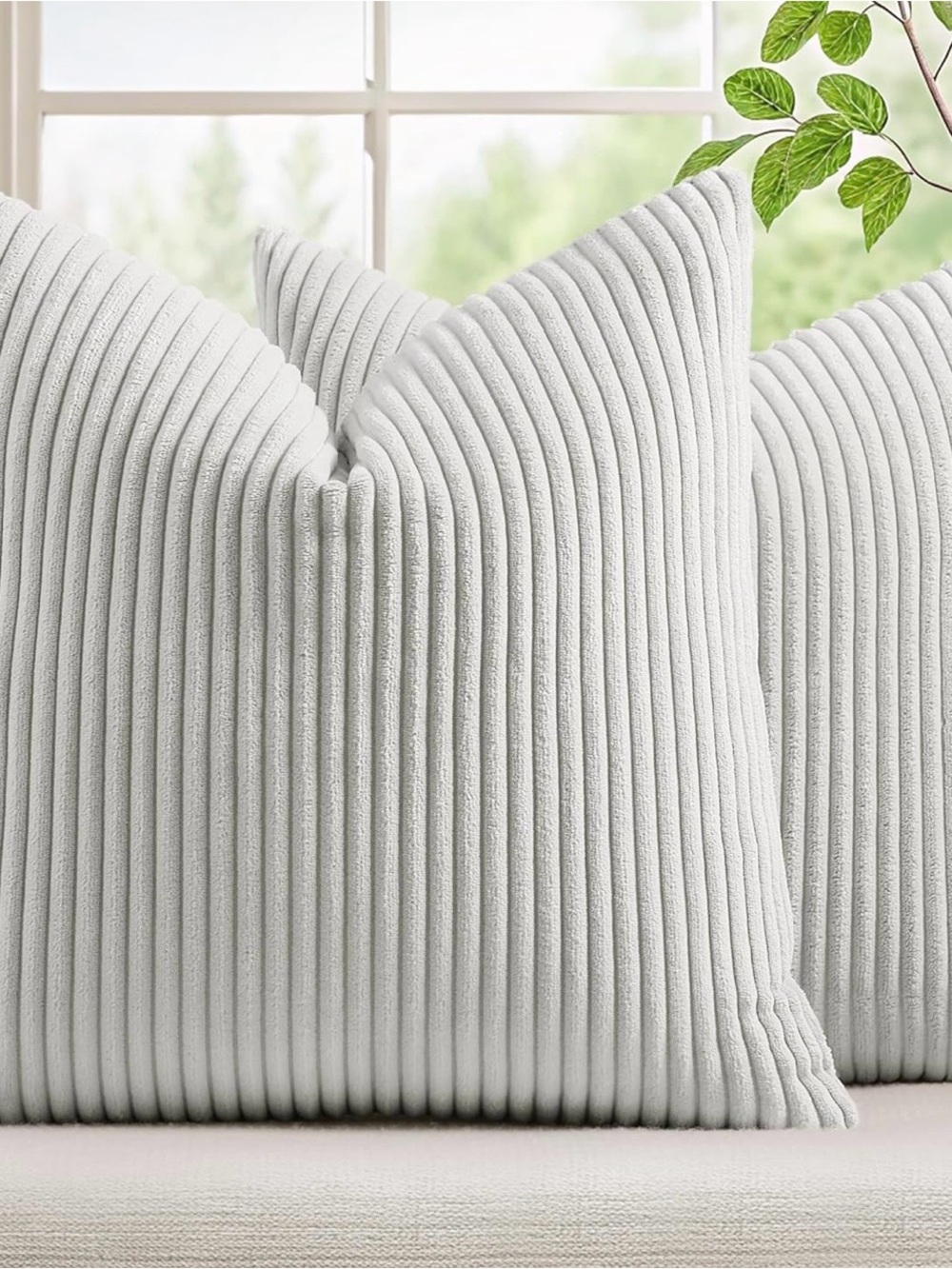 Plush Ribbed Decorative Pillow Covers- Light Grey